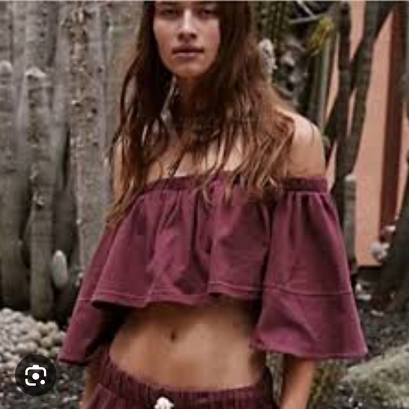 Free People Off-Shoulder Plum Crop Top - Picture 1 of 9